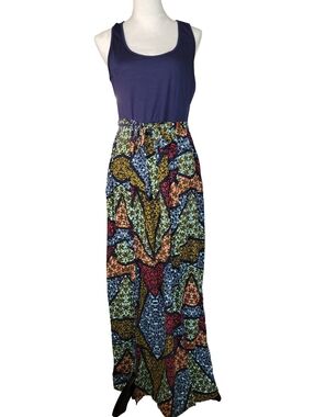 Love Fire Sleeveless Geometric Maxi Dress Side Slits Blue, & Multi-color Size XL